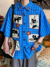 Men's Cartoon Print Plaid Short Sleeve Shirt SKUL45988