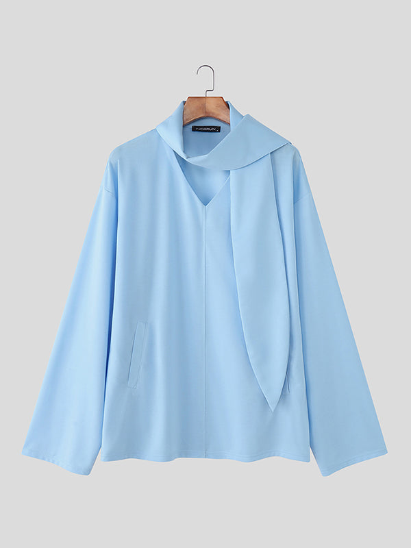 Men's Solid Scarf Neck Long Sleeve Hoodie SKUL26084