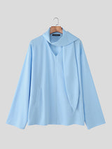 Men's Solid Scarf Neck Long Sleeve Hoodie SKUL26084