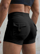 Men's Booty-Shaping High Stretch Scrunch Butt High Waist Cargo Pocket Booty Short SKUL68425