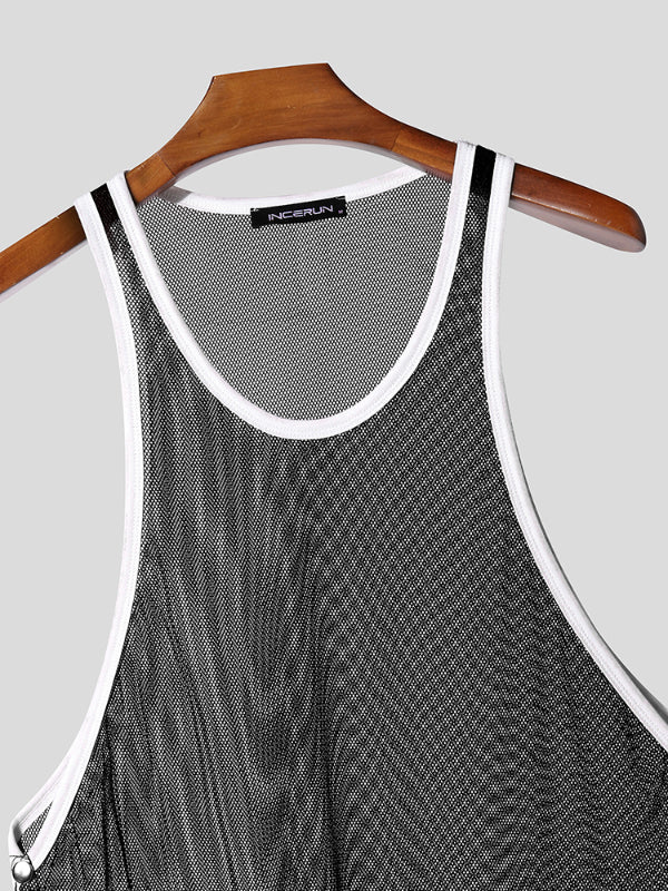 Mens Solid Color Sheer Mesh Casual Tank SKUL13013