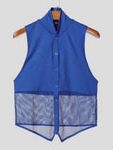 Men's Avant-Garde Mid-Section Mesh Deep V-Neck Pointed Hem Tank SKUL54093