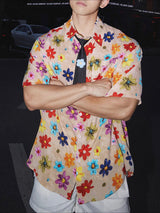 Men's Floral Embroidered Short Sleeve Shirt SKUL28098