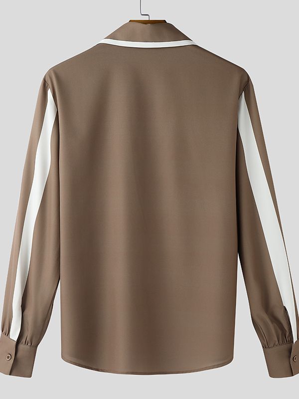 Men's Contrast Color Casual Long Sleeve Shirt SKUL46098
