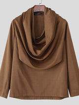 Men's Solid Color Draped Collar Long Sleeve Shirt SKUL36353