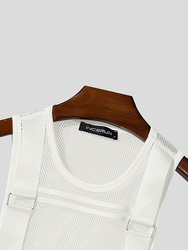 Men's Deconstructed Buckle Strap Patchwork Mesh Two Pieces Outfit SKUL42811