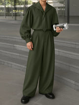 Men's Solid Navy Collar Casual Two Pieces Outfit SKUL33040