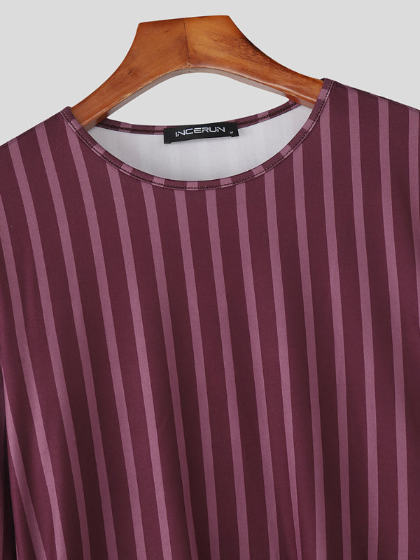 Men's Backless Striped Long Sleeve T-Shirt SKUL24803