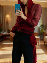 Men's Sheer Mesh Hooded Long Sleeve Shirt SKUL32850