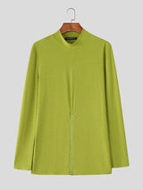 Men's Textured Half Zip High Neck Long Sleeve T Shirt SKUL37307