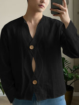 Men's Deconstructed Wavy Placket Long Sleeve Shirt SKUL50962