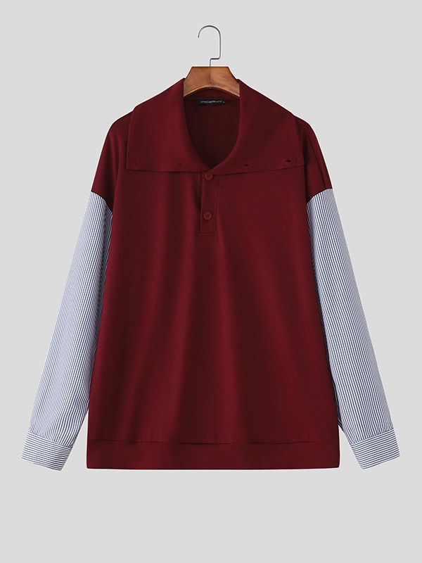 Men's Faux Two Piece Stripe Long Sleeve Shirt SKUL42539