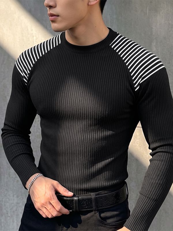 Men's Clean Fit Contrast Stripe Raglan Sleeve Muscle Knit T-shirt SKUL77515