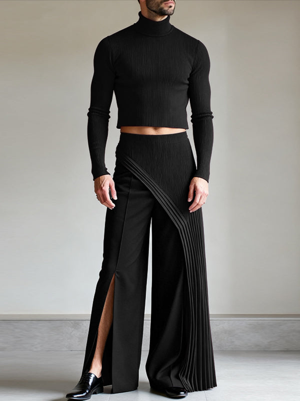 Men's Solid Color Deconstructed Textured Two Pieces Outfit SKUL43726