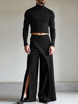 Men's Solid Color Deconstructed Textured Two Pieces Outfit SKUL43726