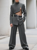 Men's Striped Asymmetric Cropped Two Pieces Outfit SKUL32747