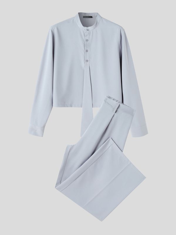Men's Modern Luxury City Walk Button Placket Boxy Two Pieces Outfit SKUL85540