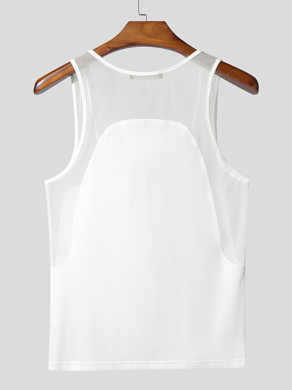 Men's Sheer Mesh Patchwork Two Pieces Outfit SKUL22474