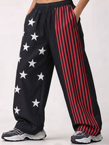 Men's Y2K Streetwear Asymmetrical Stars and Stripes Baggy Track Pant SKUL77442