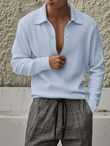 Men's Simple Deep V Neck Long Sleeve Shirt SKUL46235