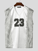 Men's Number Print Lace Patchwork Tank SKUL22796