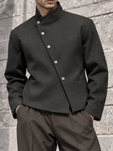 [Pre-order] Men's Neo-Chinese Chic Art Exhibition Asymmetric Diagonal Button Stand Collar Cropped Jacket SKUL88515