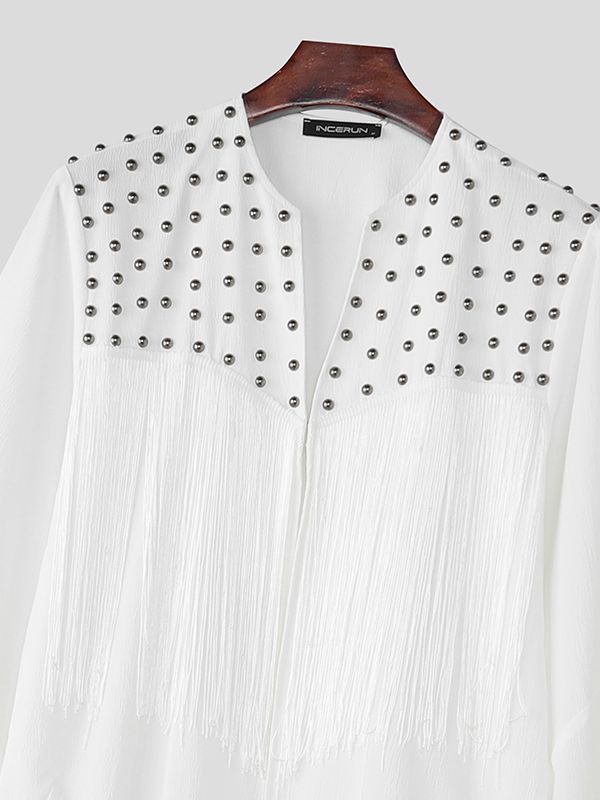 Men's Studded Tassel Flared Sleeve Cardigan SKUL47935