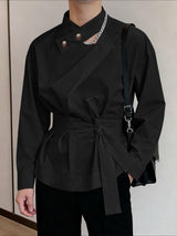 Men's Solid Color Lace Up Long Sleeve Shirt SKUL46165