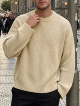 Men's Clean Fit Urban Casual Corduroy Ribbed Drop Shoulder Wide Cuff Long Sleeve Sweater SKUL81063