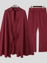 Men's Cape Patchwork Solid Color Two Pieces Outfit SKUL36485