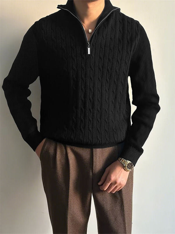 Men's Texture Half Placket Zip Long Sleeve Sweater SKUL34483