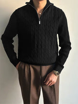 Men's Texture Half Placket Zip Long Sleeve Sweater SKUL34483