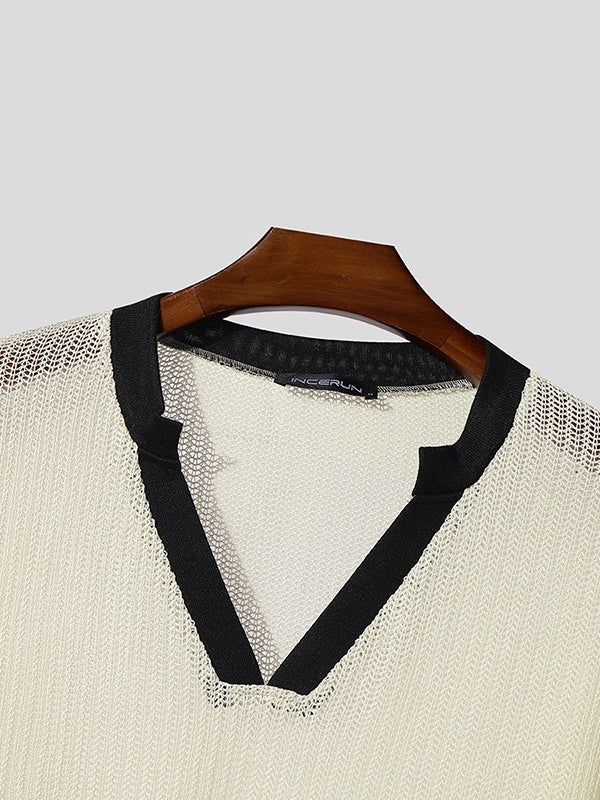 Men's Semi-Sheer Mesh Colorblock Long Sleeve T-Shirt SKUL25963