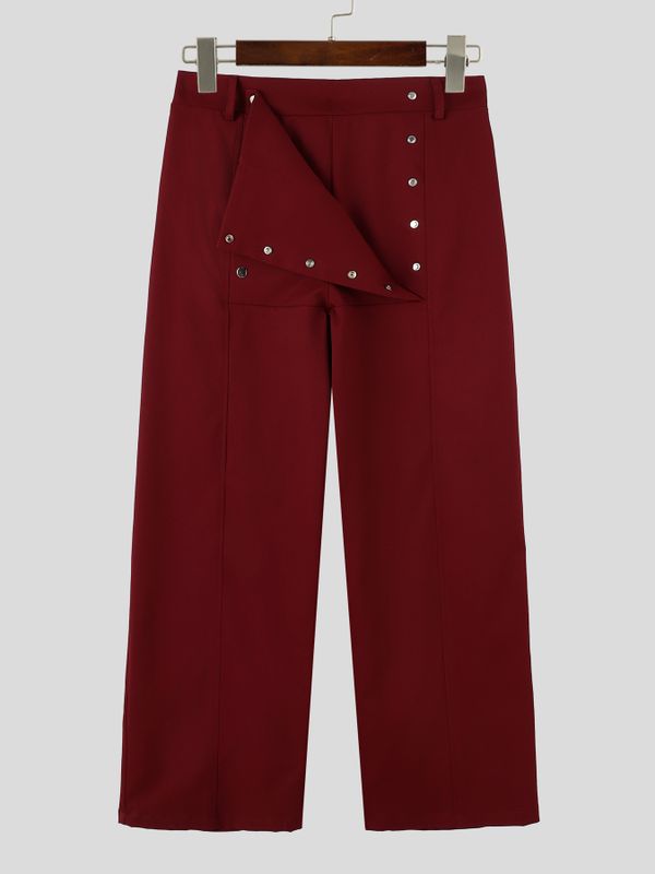 Men's Avant-Garde Deconstructed Stage Runway Asymmetric Foldover Snap High-Waist Pant SKUL81828