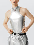 Mens Metallic Half-Collar Solid Sleeveless Bodysuit SKUK11253