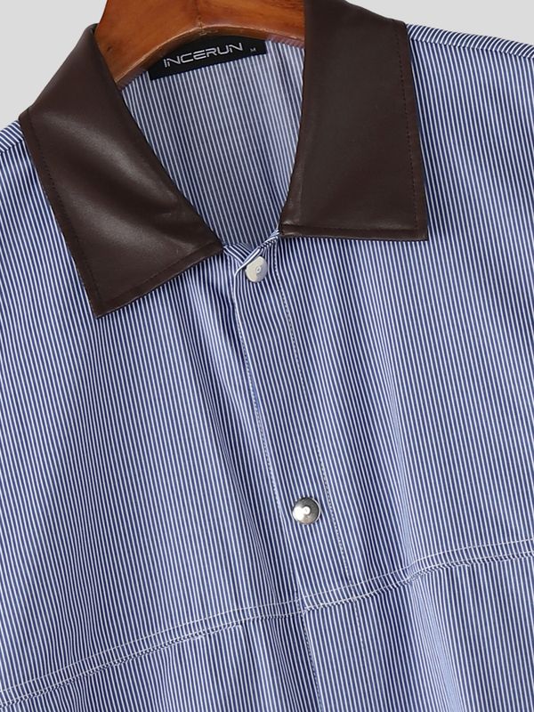 Men's Striped Utility Cropped Short Sleeve Shirt SKUL58669