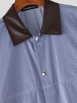 Men's Striped Utility Cropped Short Sleeve Shirt SKUL58669