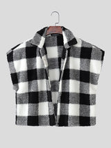 Men's Plaid Plush Cropped Casual Waistcoat SKUL32816