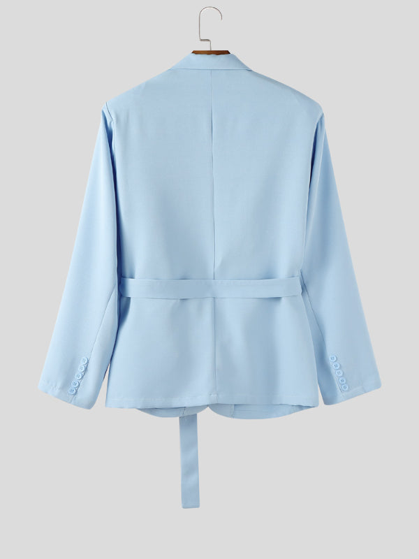 Men's Solid Hollow Out Waist Long Sleeve Casual Blazer SKUL28103