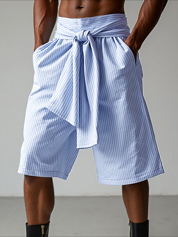 Mens Striped Tie Waist High-Waisted Casual Short SKUL20171