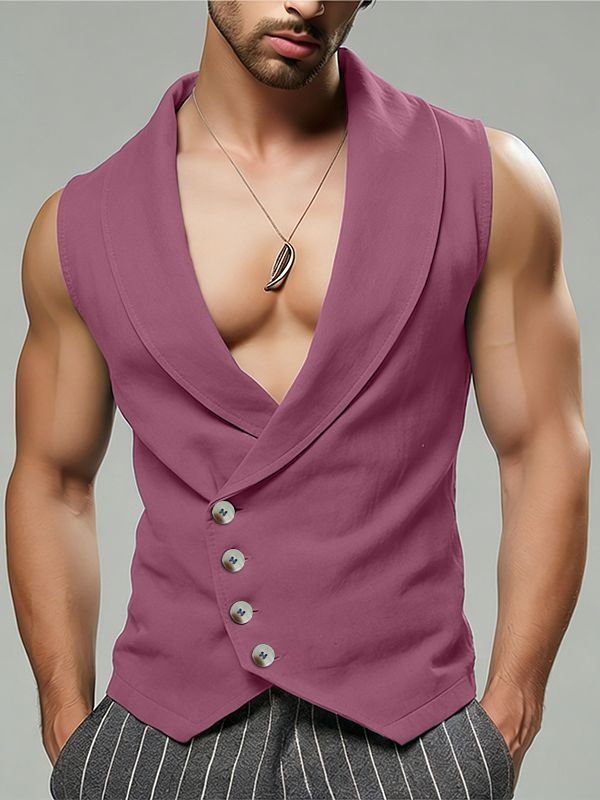 Men's Solid Color Casual Button Sleeveless Waistcoat SKUL54636