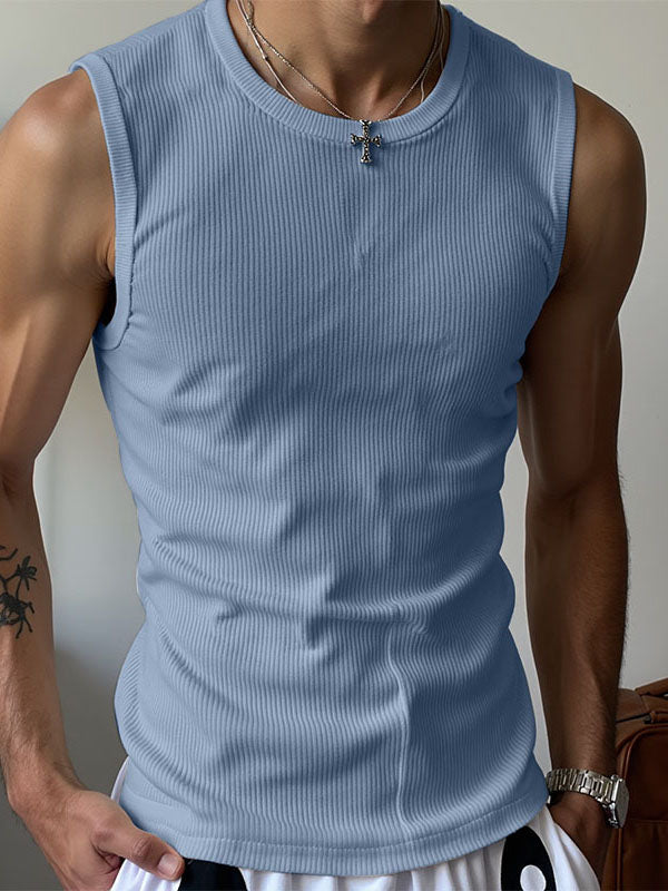 Men's Striped Textured Crew Neck Tank SKUL22475