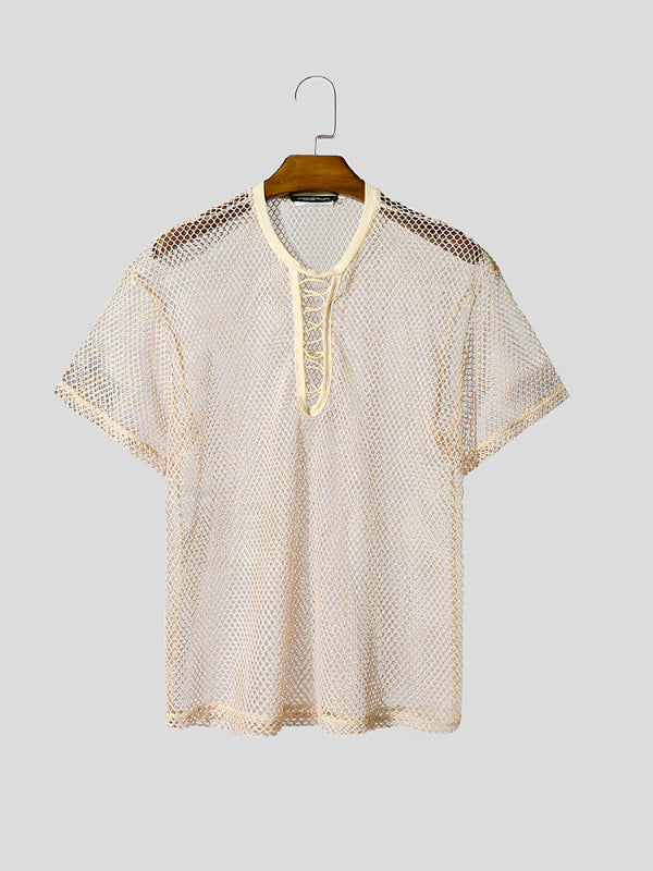 Mens Solid Color Sheer Mesh Short Sleeve T-Shirt SKUL09567