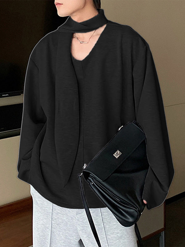 Men's Solid Scarf Neck Long Sleeve Hoodie SKUL26084