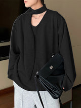 Men's Solid Scarf Neck Long Sleeve Hoodie SKUL26084