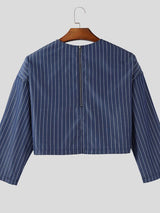 Men's Back Zipper Striped Cropped Shirt SKUL41259