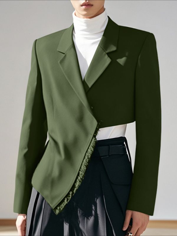Men's Tassel Patchwork Asymmetric Hem Blazer SKUL43713