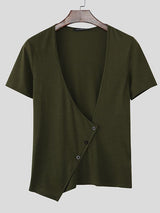 Men's Asymmetrical Placket Design Button Long Sleeve T-shirt SKUL50511