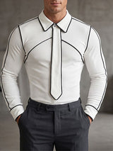 Men's Tie Patchwork Colorblock Texture Long Sleeve Shirt SKUL29721
