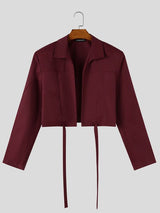 Men's Avant-Garde Runway Ultra Cropped Hanging Streamer Long Sleeve Lapel Collar Crop Jacket SKUL83120